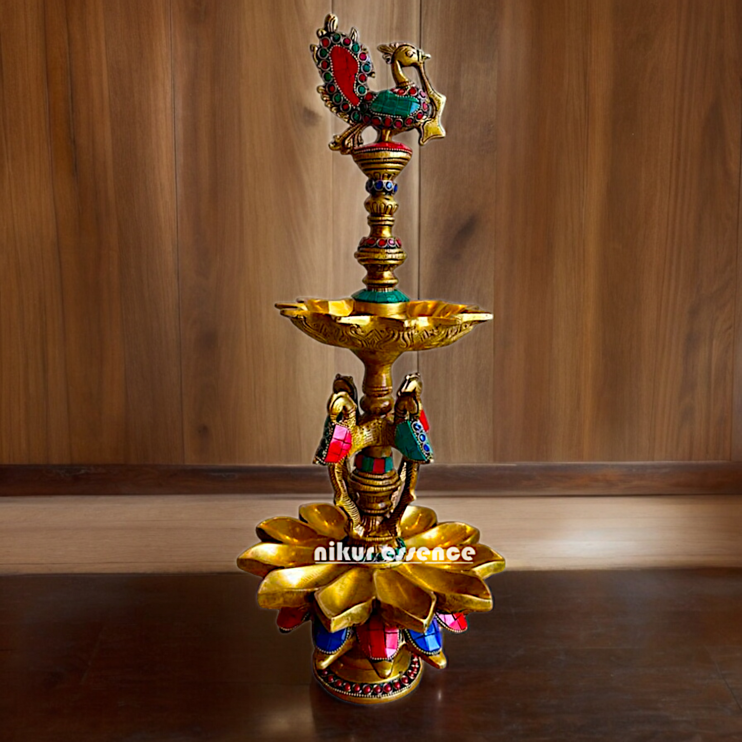 Shop Brass Peacock Diya with Stone Work - 19 inches Nikuressence