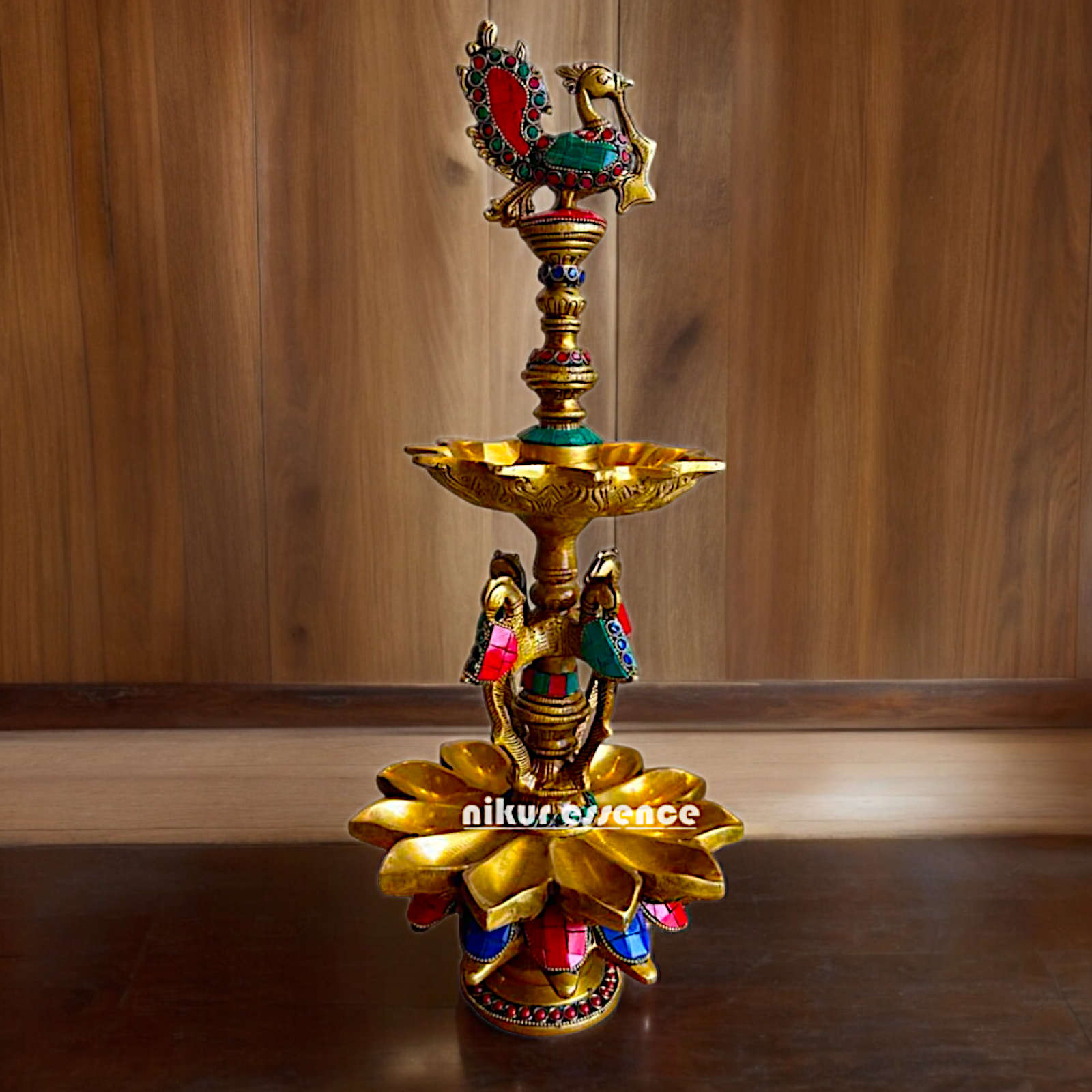 Shop Brass Peacock Diya with Stone Work - 19 inches Nikuressence