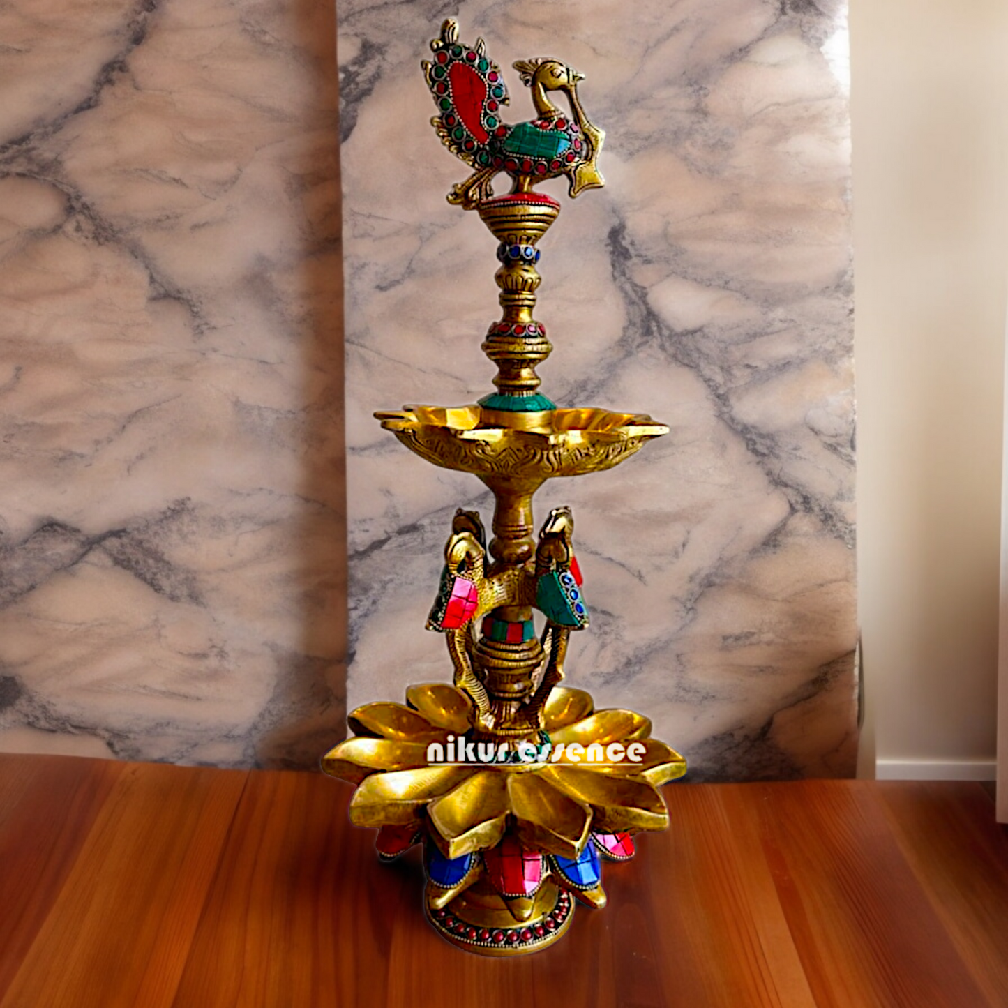 Shop Brass Peacock Diya with Stone Work - 19 inches Nikuressence