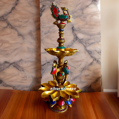 Shop Brass Peacock Diya with Stone Work - 19 inches Nikuressence