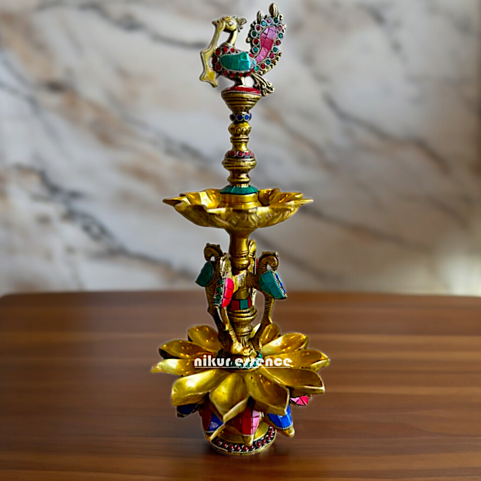 Shop Brass Peacock Diya with Stone Work - 19 inches Nikuressence