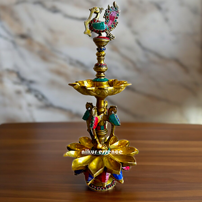 Shop Brass Peacock Diya with Stone Work - 19 inches Nikuressence