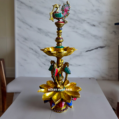 Shop Brass Peacock Diya with Stone Work - 19 inches Nikuressence