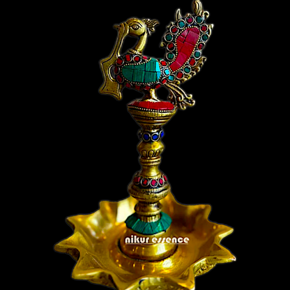 Shop Brass Peacock Diya with Stone Work - 19 inches Nikuressence