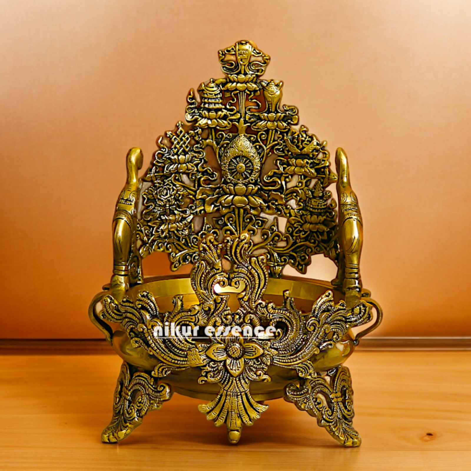 Shop Superfine Brass Urli Bowl 2 Elephants - 11.81 inches Nikuressence