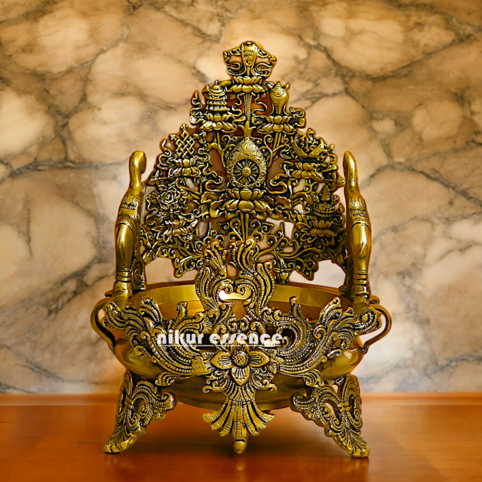 Shop Superfine Brass Urli Bowl 2 Elephants - 11.81 inches Nikuressence