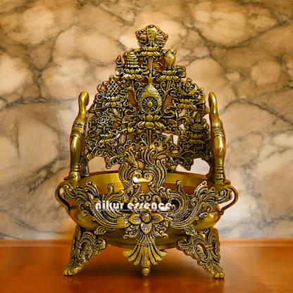 Shop Superfine Brass Urli Bowl 2 Elephants - 11.81 inches Nikuressence