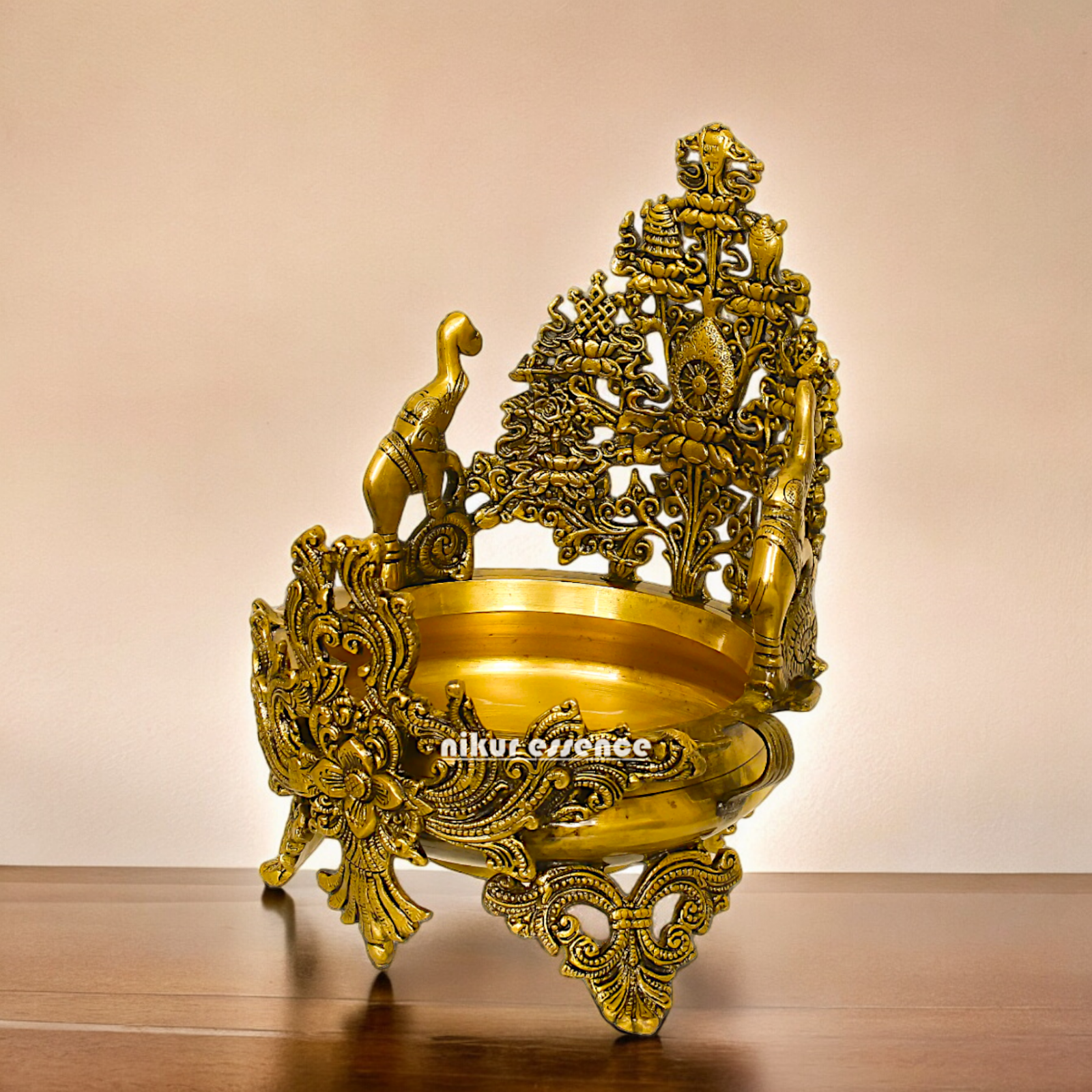 Shop Superfine Brass Urli Bowl 2 Elephants - 11.81 inches Nikuressence