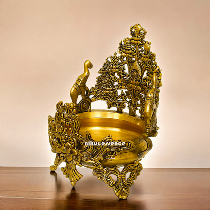 Shop Superfine Brass Urli Bowl 2 Elephants - 11.81 inches Nikuressence