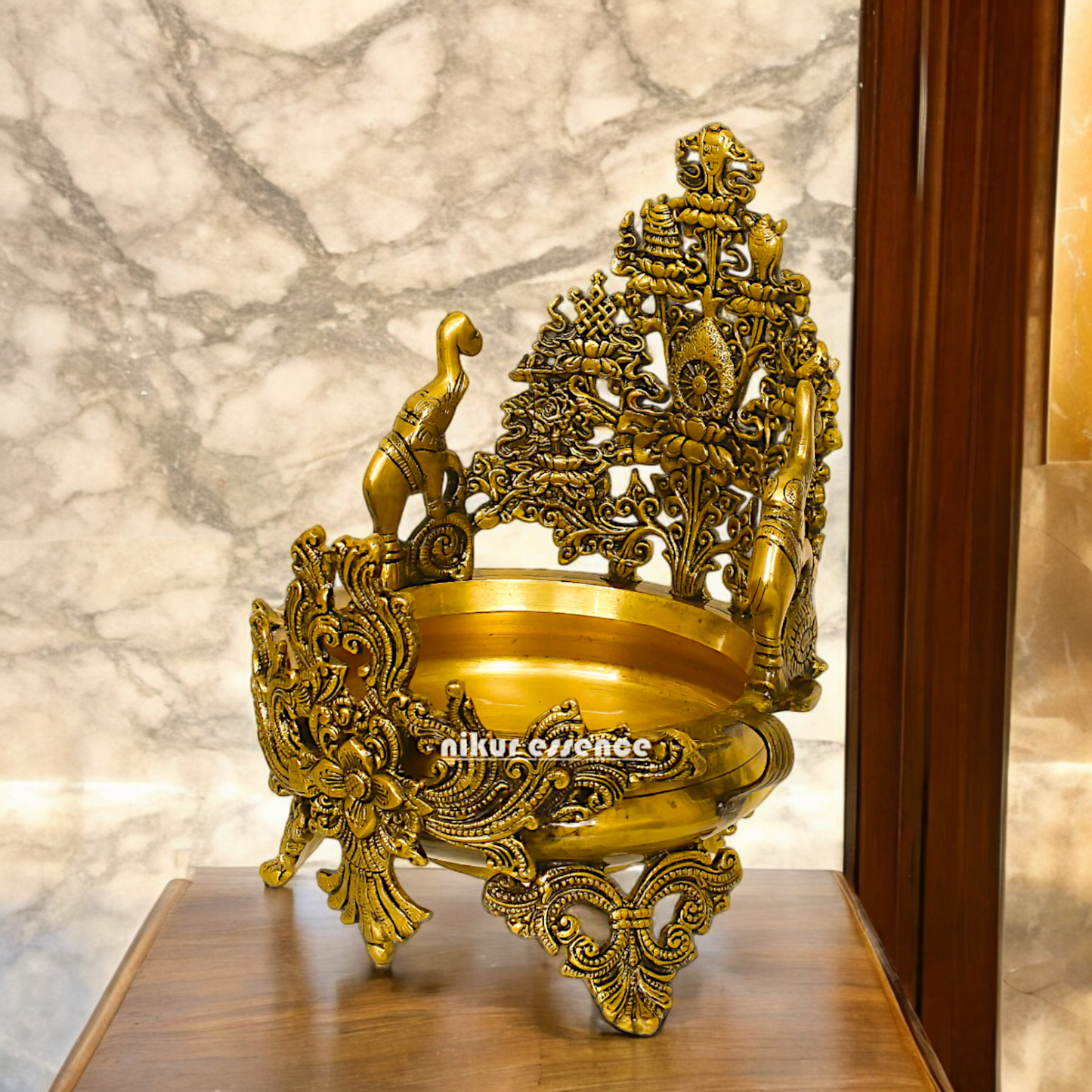 Shop Superfine Brass Urli Bowl 2 Elephants - 11.81 inches Nikuressence