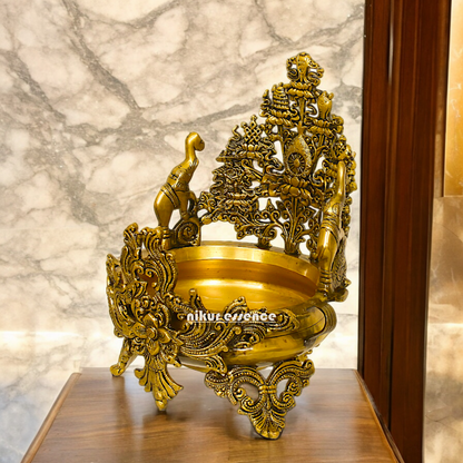 Shop Superfine Brass Urli Bowl 2 Elephants - 11.81 inches Nikuressence