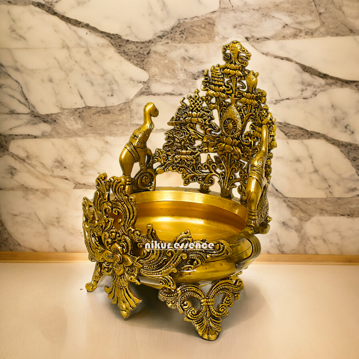 Shop Superfine Brass Urli Bowl 2 Elephants - 11.81 inches Nikuressence
