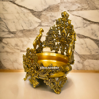 Shop Superfine Brass Urli Bowl 2 Elephants - 11.81 inches Nikuressence
