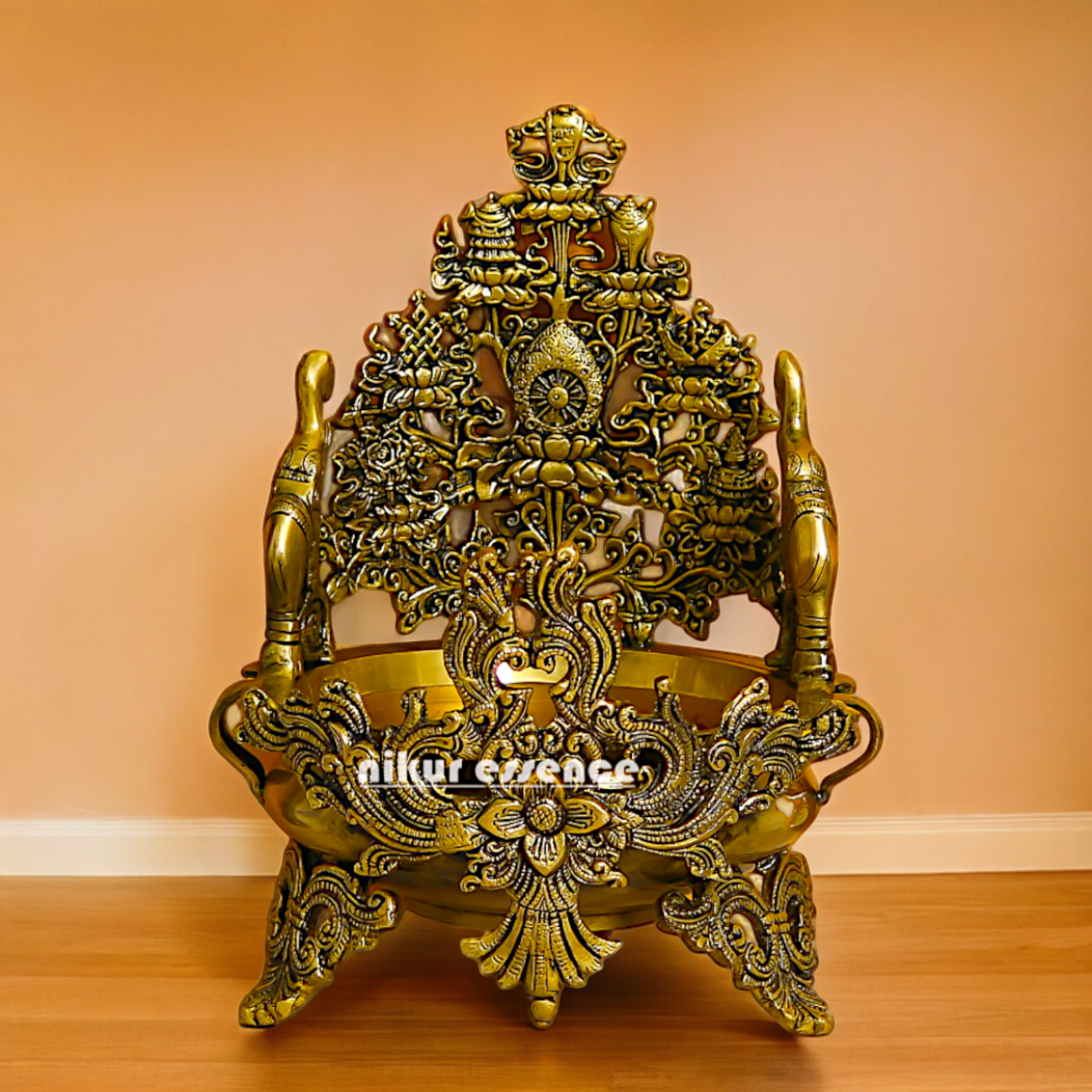 Shop Superfine Brass Urli Bowl 2 Elephants - 11.81 inches Nikuressence