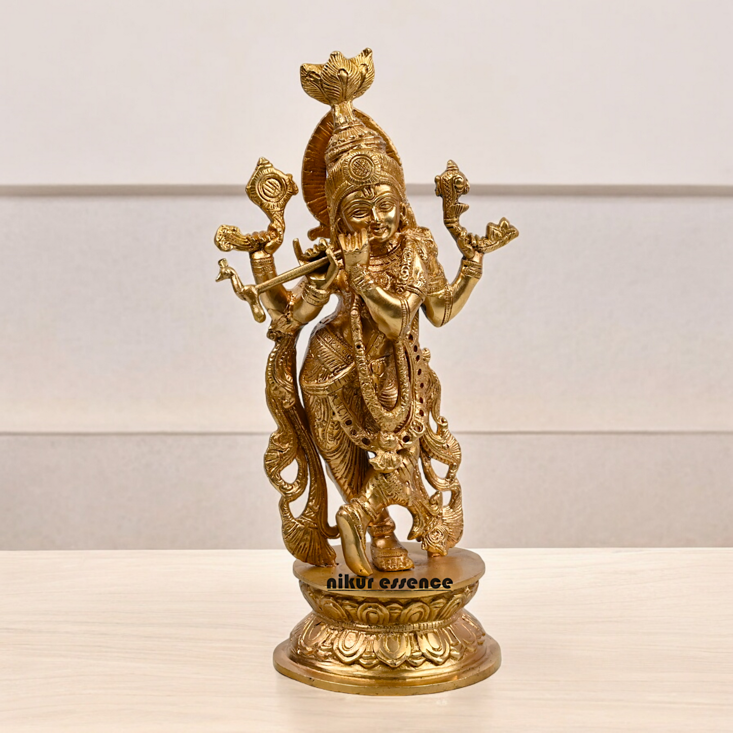 Solid Brass Krishna murli with Playing Flute Idol - 11.811 inches Nikuressence