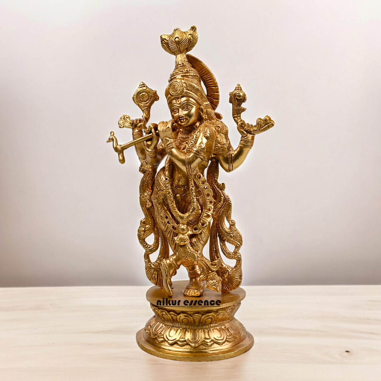 Solid Brass Krishna murli with Playing Flute Idol - 11.811 inches Nikuressence