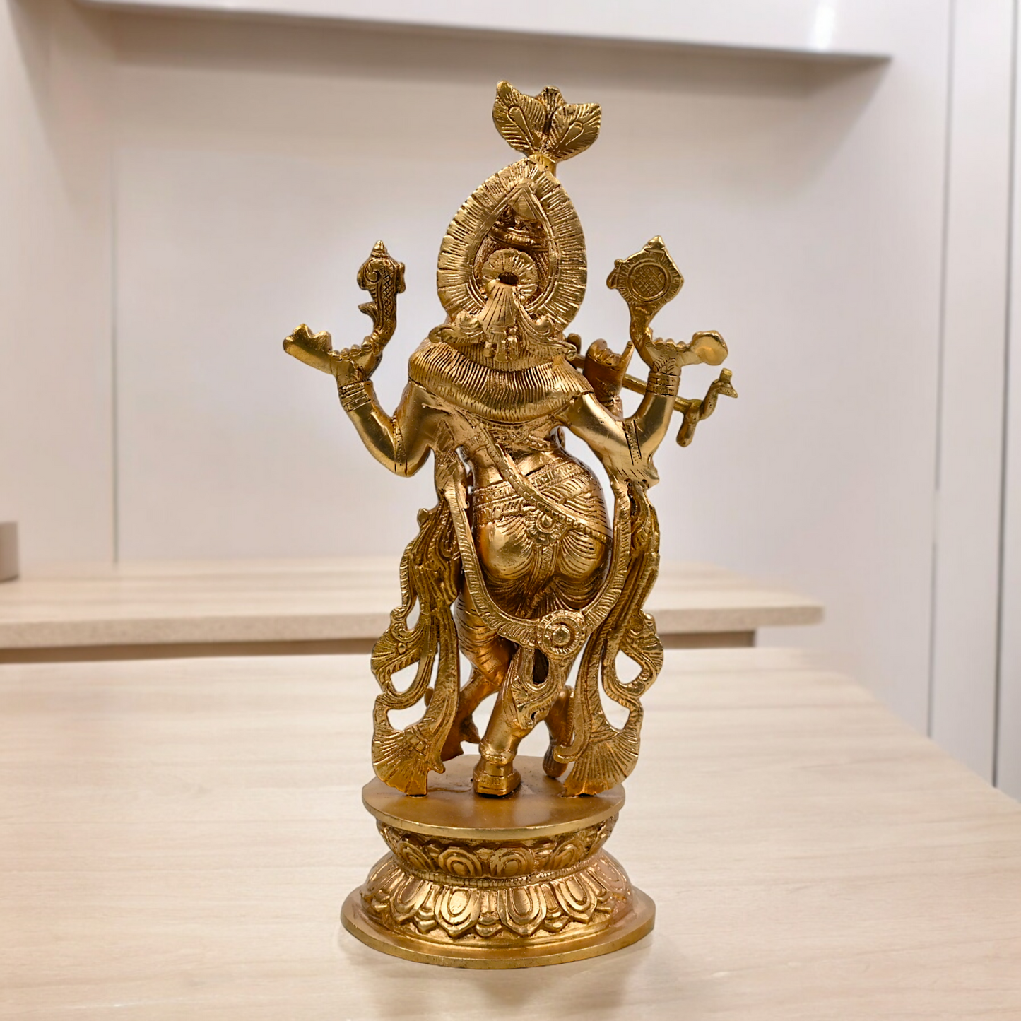 Solid Brass Krishna murli with Playing Flute Idol - 11.811 inches Nikuressence