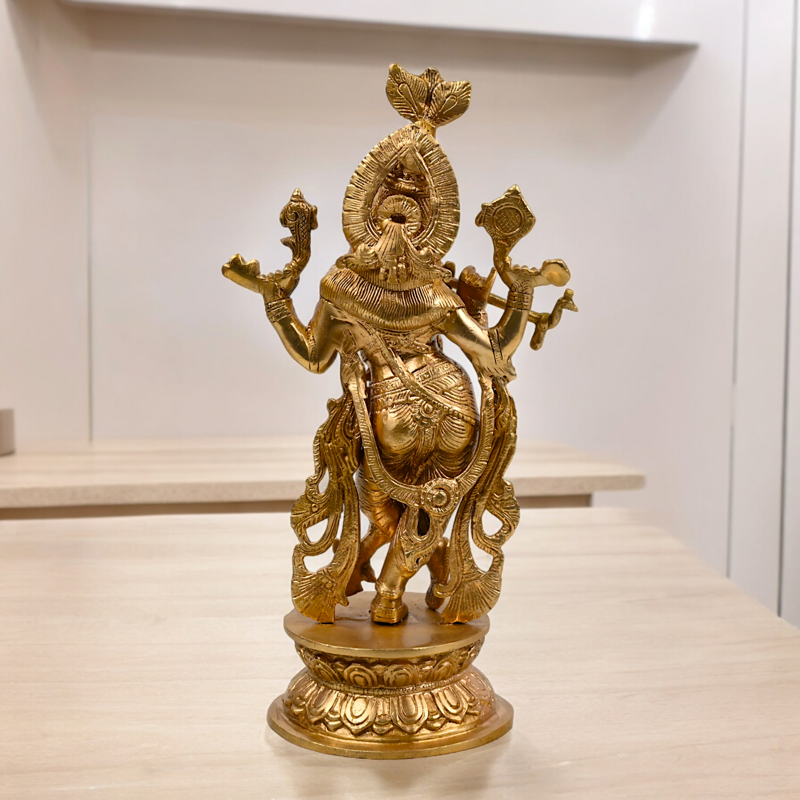 Solid Brass Krishna murli with Playing Flute Idol - 11.811 inches Nikuressence