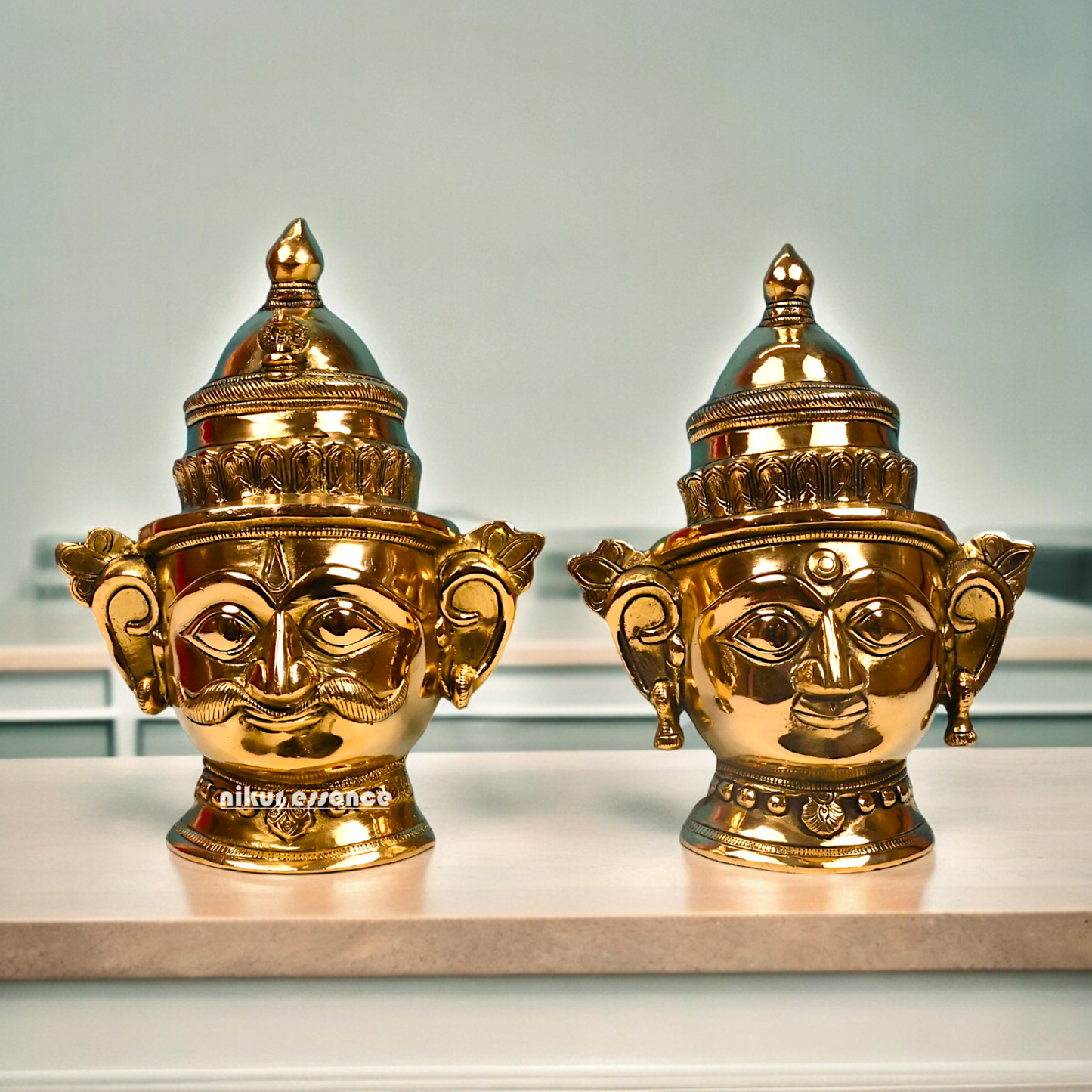 Shop Pure Brass Shiva and Gauri Parvati face idol - 9 inches Nikuressence