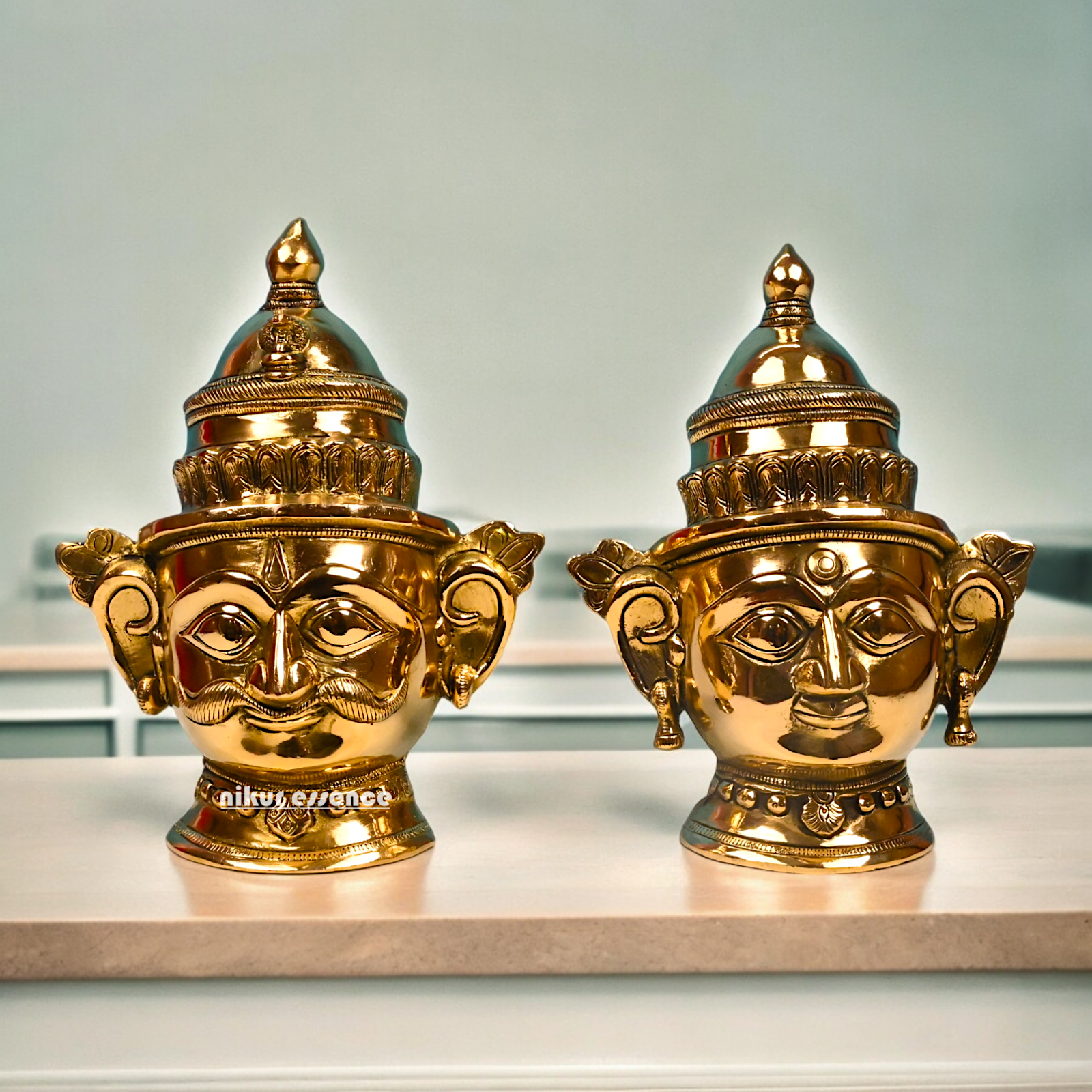 Shop Pure Brass Shiva and Gauri Parvati face idol - 9 inches Nikuressence