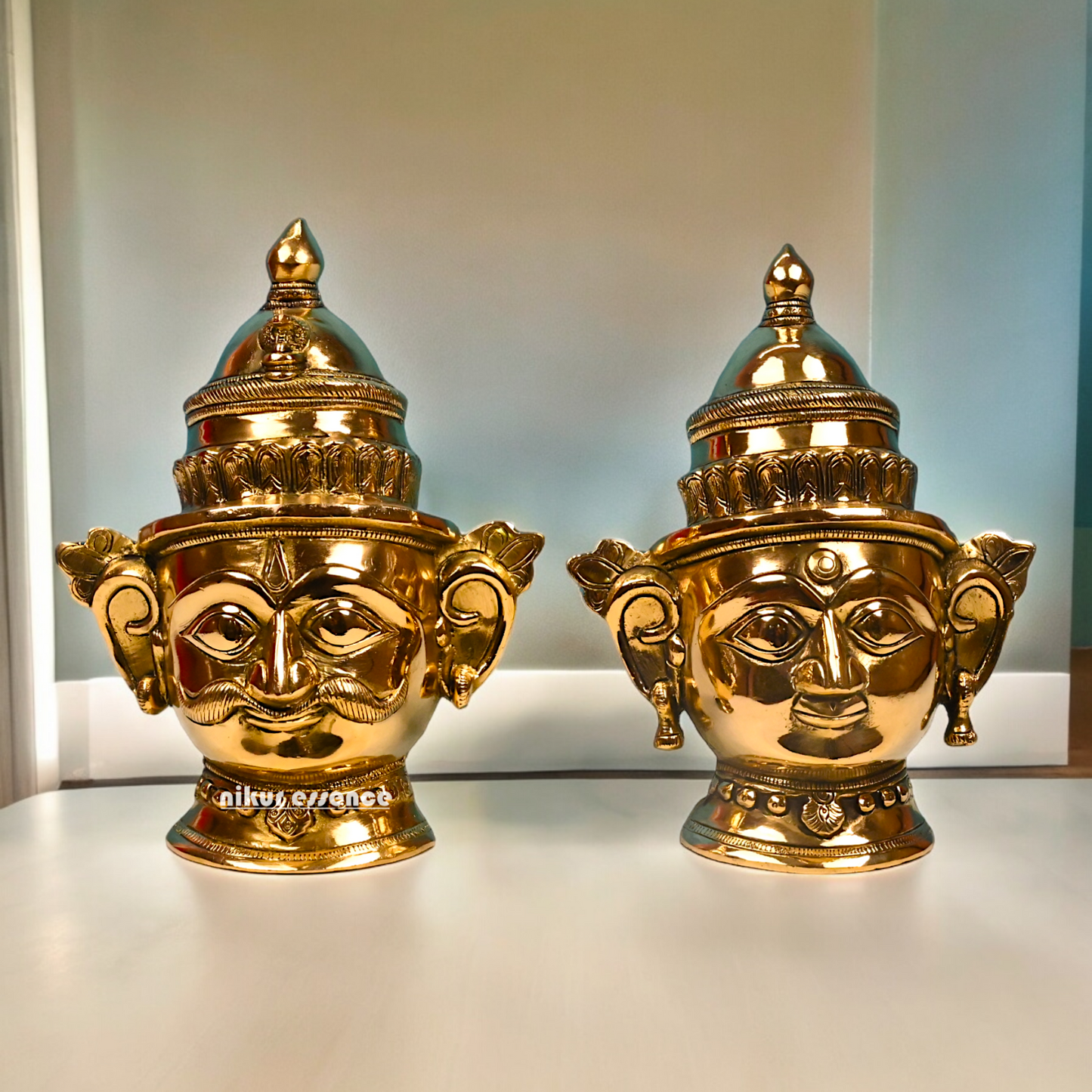 Shop Pure Brass Shiva and Gauri Parvati face idol - 9 inches Nikuressence