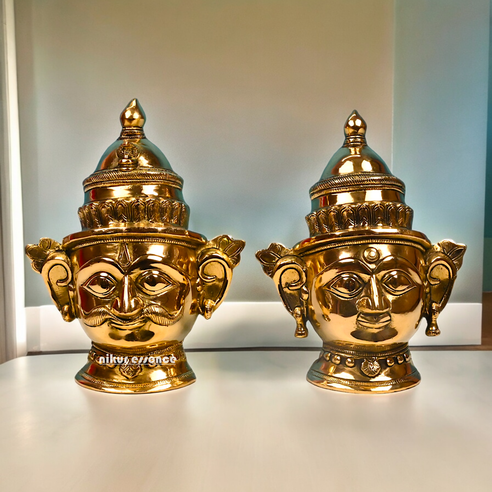 Shop Pure Brass Shiva and Gauri Parvati face idol - 9 inches Nikuressence