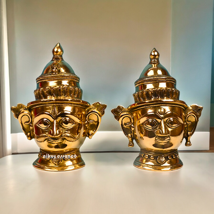 Shop Pure Brass Shiva and Gauri Parvati face idol - 9 inches Nikuressence