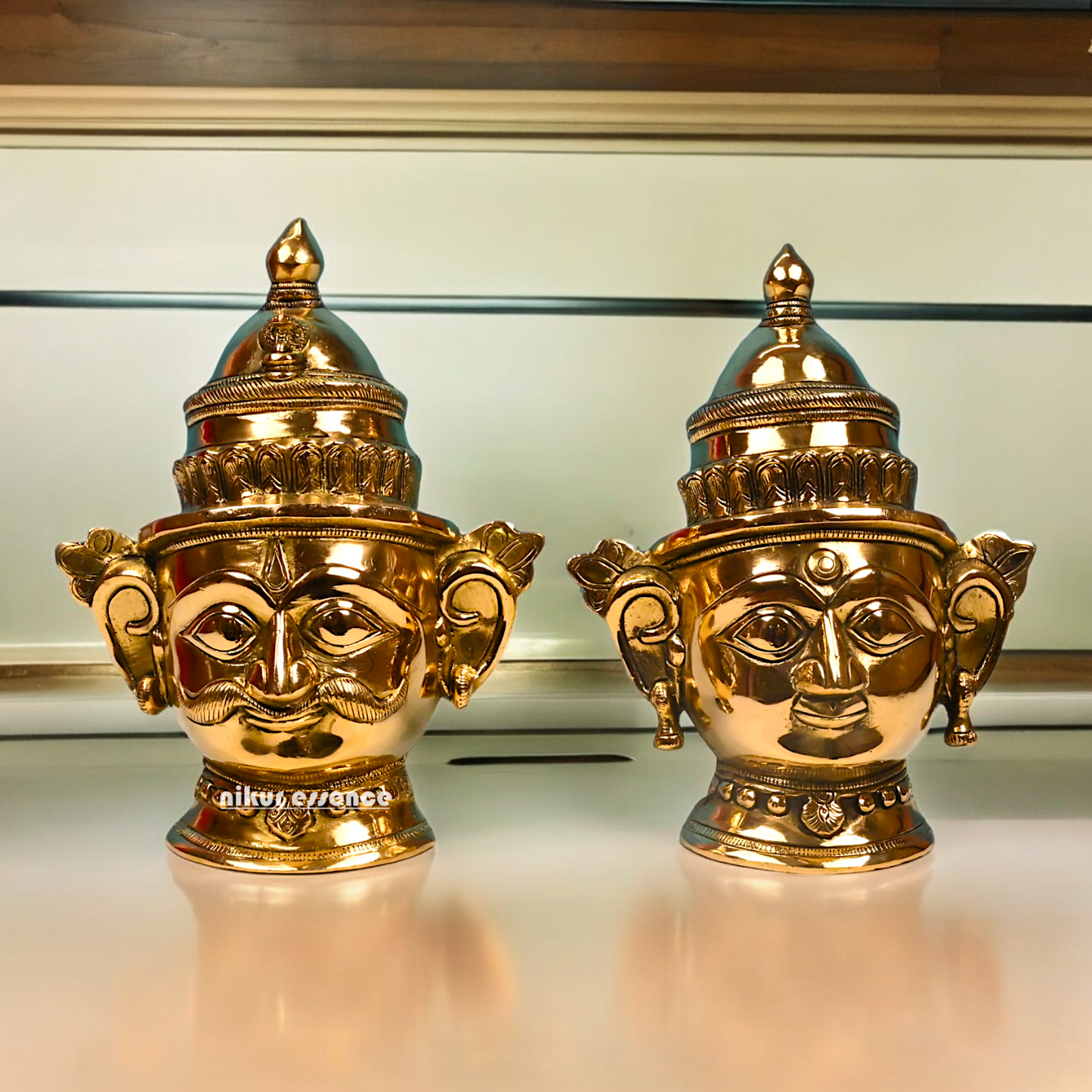 Shop Pure Brass Shiva and Gauri Parvati face idol - 9 inches Nikuressence