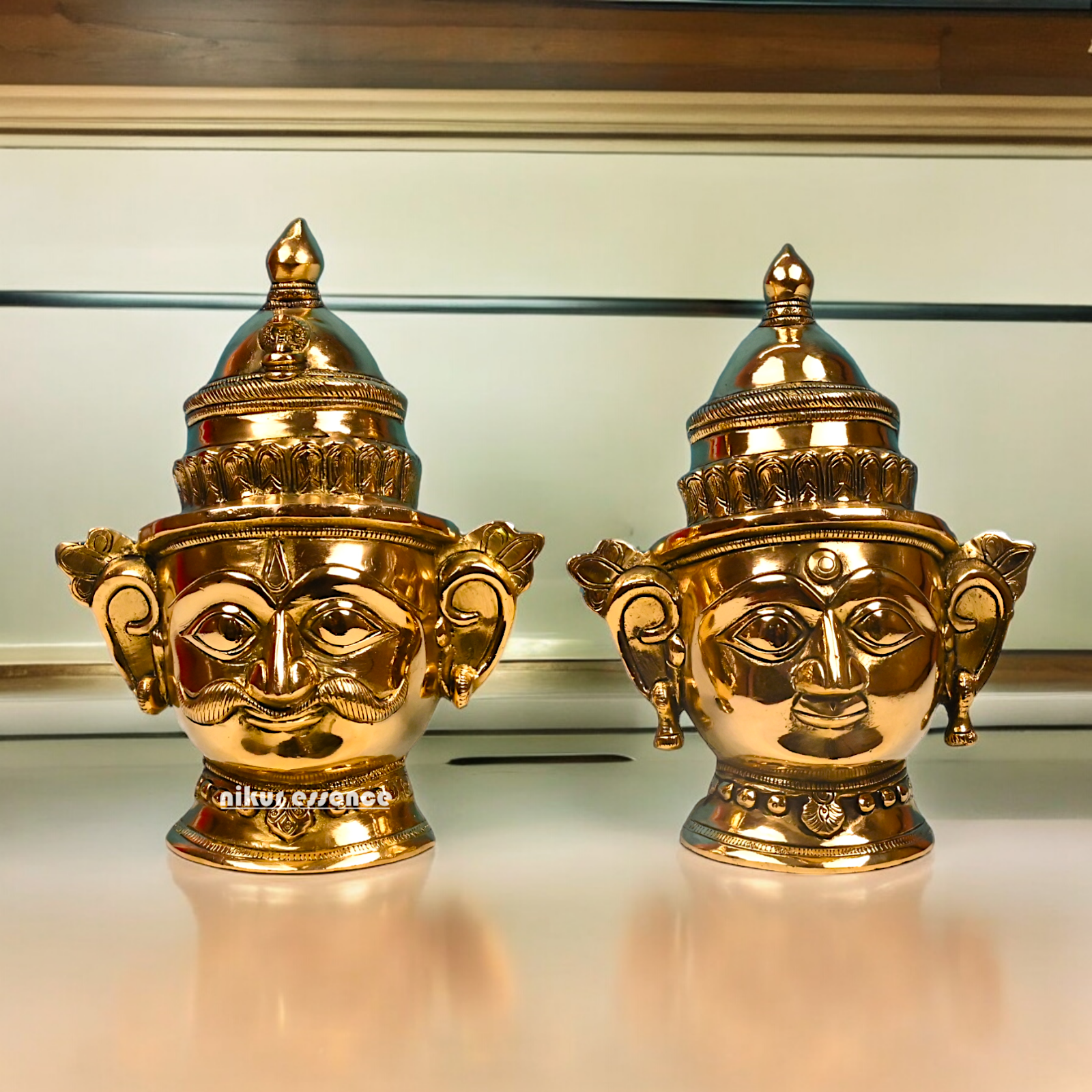 Shop Pure Brass Shiva and Gauri Parvati face idol - 9 inches Nikuressence