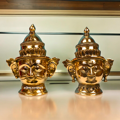 Shop Pure Brass Shiva and Gauri Parvati face idol - 9 inches Nikuressence