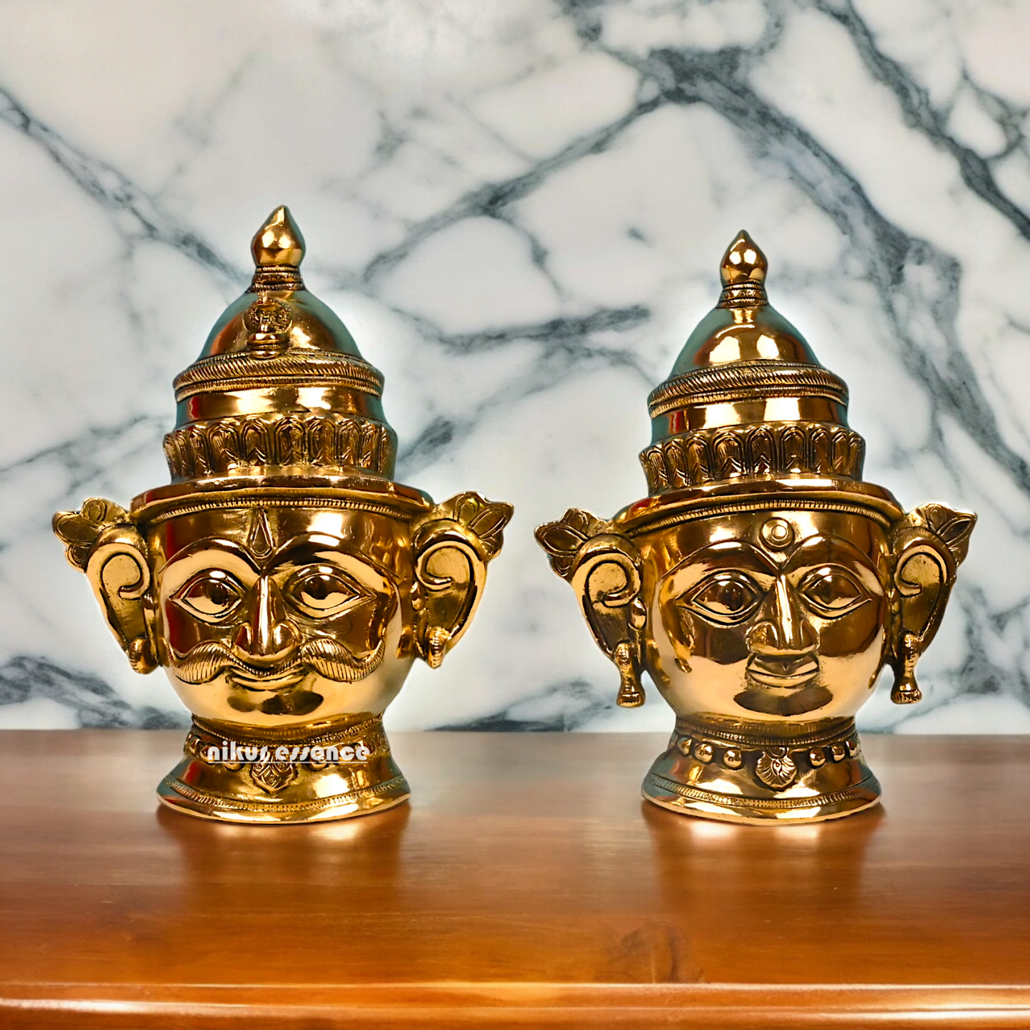 Shop Pure Brass Shiva and Gauri Parvati face idol - 9 inches Nikuressence