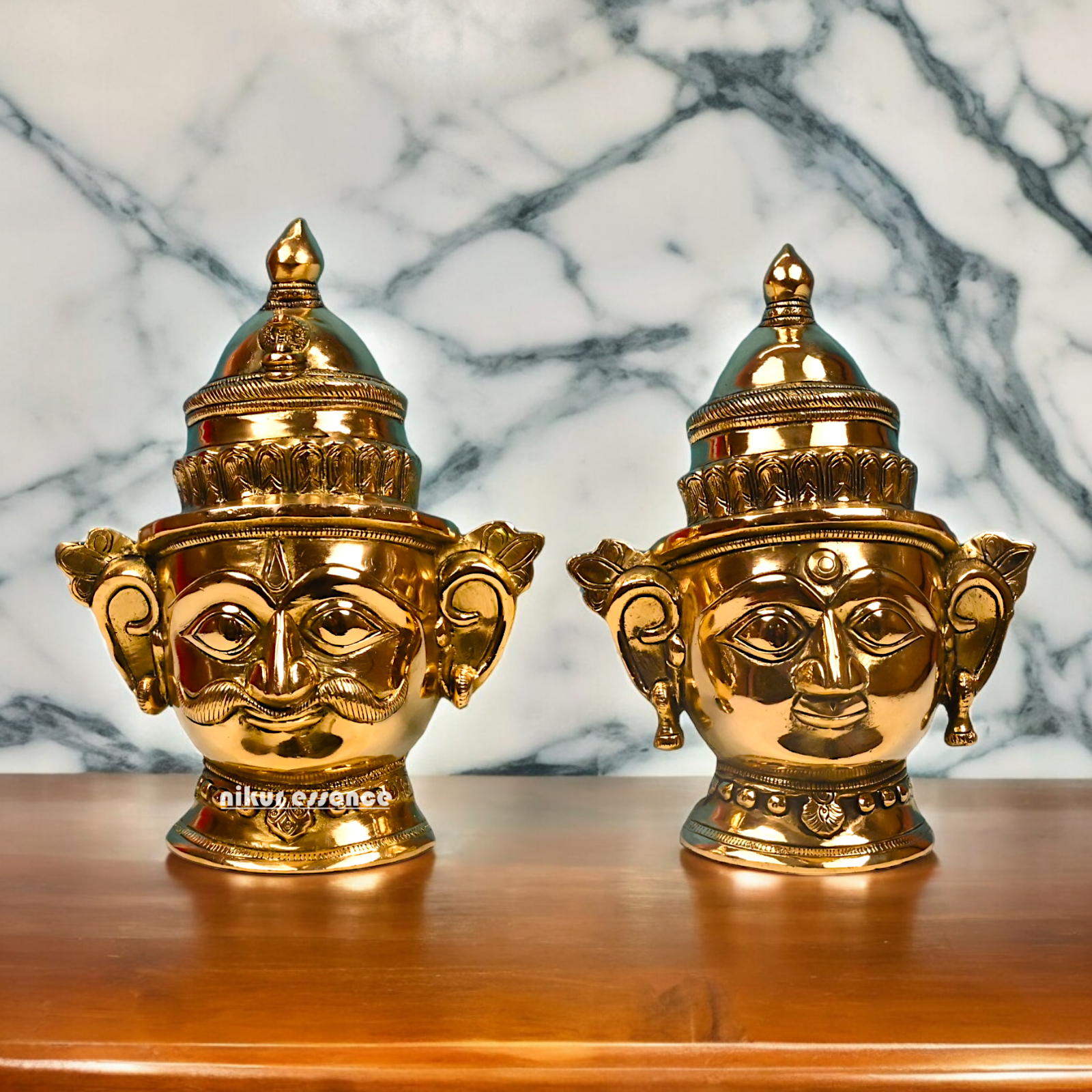 Shop Pure Brass Shiva and Gauri Parvati face idol - 9 inches Nikuressence