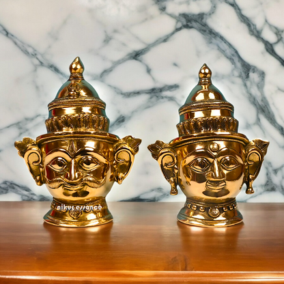 Shop Pure Brass Shiva and Gauri Parvati face idol - 9 inches Nikuressence