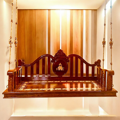 Indian Handcrafted Rosewood Oonjal (Jhula/Swing) – 5ft Traditional Wooden Swing with 7ft Brass Chains | Available Worldwide-Nikur Essence Nikuressence