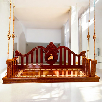 Indian Handcrafted Rosewood Oonjal (Jhula/Swing) – 5ft Traditional Wooden Swing with 7ft Brass Chains | Available Worldwide-Nikur Essence Nikuressence