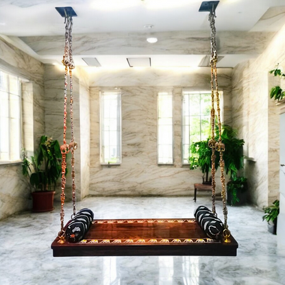 Indian Rosewood Oonjal (Jhula/Swing) – 5ft Traditional Wooden Swing with 7ft Brass Chains & Elegant Inlay Work | Available Worldwide Nikuressence