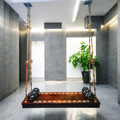 Indian Rosewood Oonjal (Jhula/Swing) – 5ft Traditional Wooden Swing with 7ft Brass Chains & Elegant Inlay Work | Available Worldwide Nikuressence