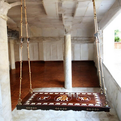 Handcrafted Rosewood Oonjal (Jhula/Swing) – 5ft Traditional Wooden Swing with 7ft Brass Chains. Available in the USA, UK, Australia & worldwide Nikuressence