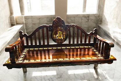 Exquisite Handcrafted Carved Solid Rosewood Oonjal | 5ft Stylish Wooden Swing with 7ft Brass Chains & Royal Procession Inlay Nikuressence