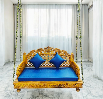 Premium Teak Wood Swing (Sagwan) – Handcrafted Wooden Jhula for Home & Balcony with Brass Chains, Elegant & Durable Design Nikuressence