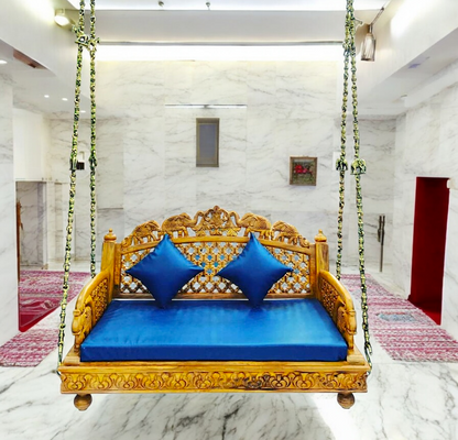 Premium Teak Wood Swing (Sagwan) – Handcrafted Wooden Jhula for Home & Balcony with Brass Chains, Elegant & Durable Design Nikuressence