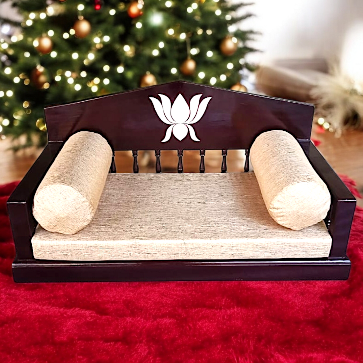 Handcrafted Rosewood Swing (Oonjal/Jhula) – 5ft x 2ft with Lotus Inlay, 7ft Brass Chains, 4 Elephants & 4 Peacocks Nikuressence