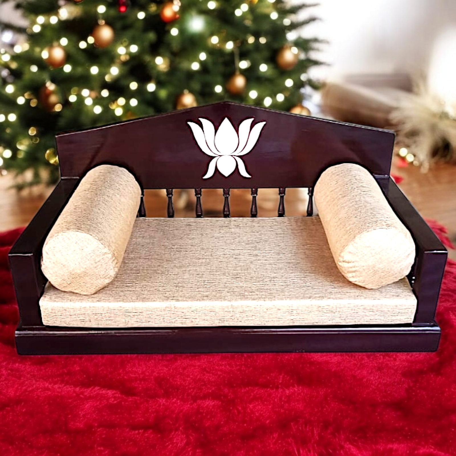 Handcrafted Rosewood Swing (Oonjal/Jhula) – 5ft x 2ft with Lotus Inlay, 7ft Brass Chains, 4 Elephants & 4 Peacocks Nikuressence