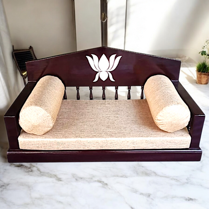 Handcrafted Rosewood Swing (Oonjal/Jhula) – 5ft x 2ft with Lotus Inlay, 7ft Brass Chains, 4 Elephants & 4 Peacocks Nikuressence