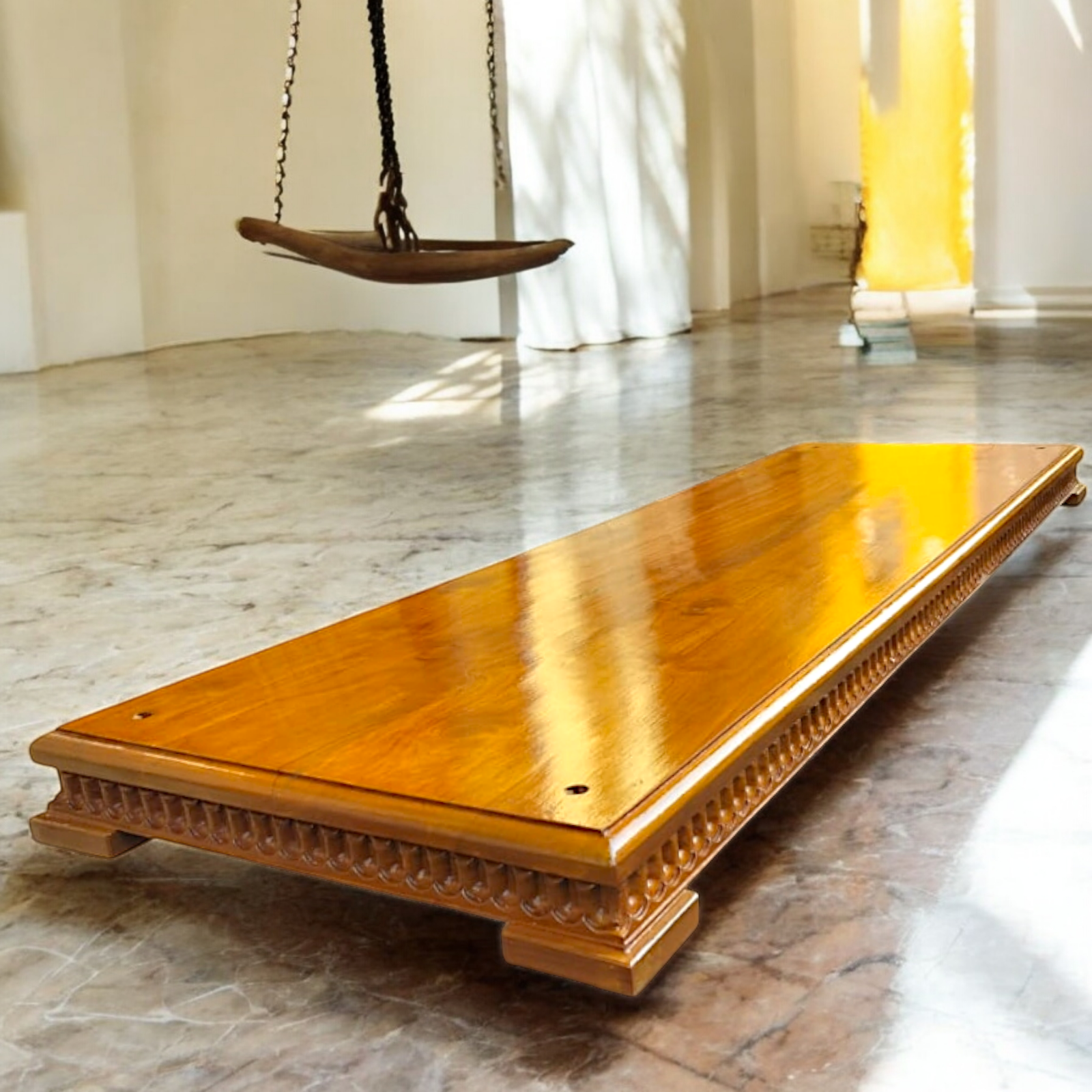 Exquisite Rosewood Wooden Swing (Oonjal/Jhula) – 5ft x 2ft with 7ft Brass Chains, 4 Elephants & 4 Peacocks – Traditional Elegance Nikuressence