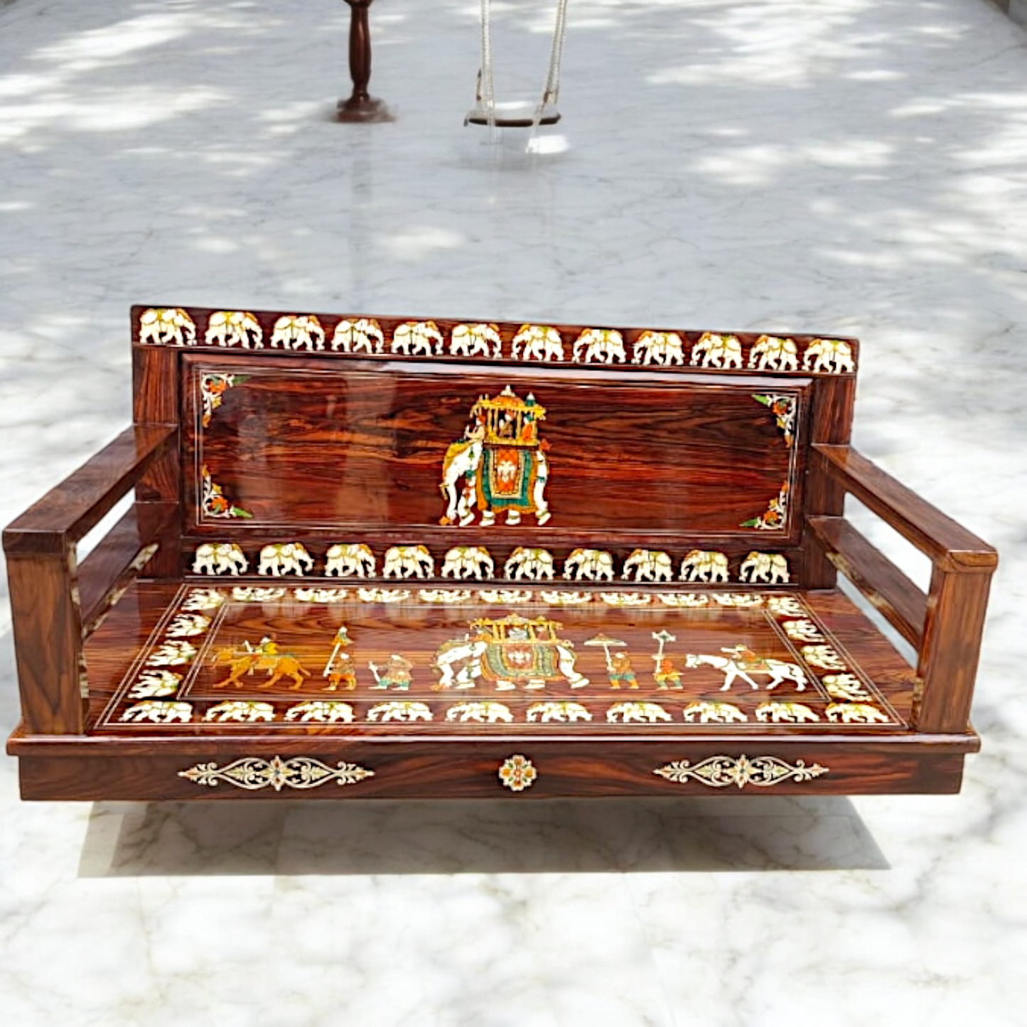 Nikur Essence Handcrafted Rosewood Swing | 5ft Oonjal with Brass Chains for Balcony & Indoor Spaces Nikuressence