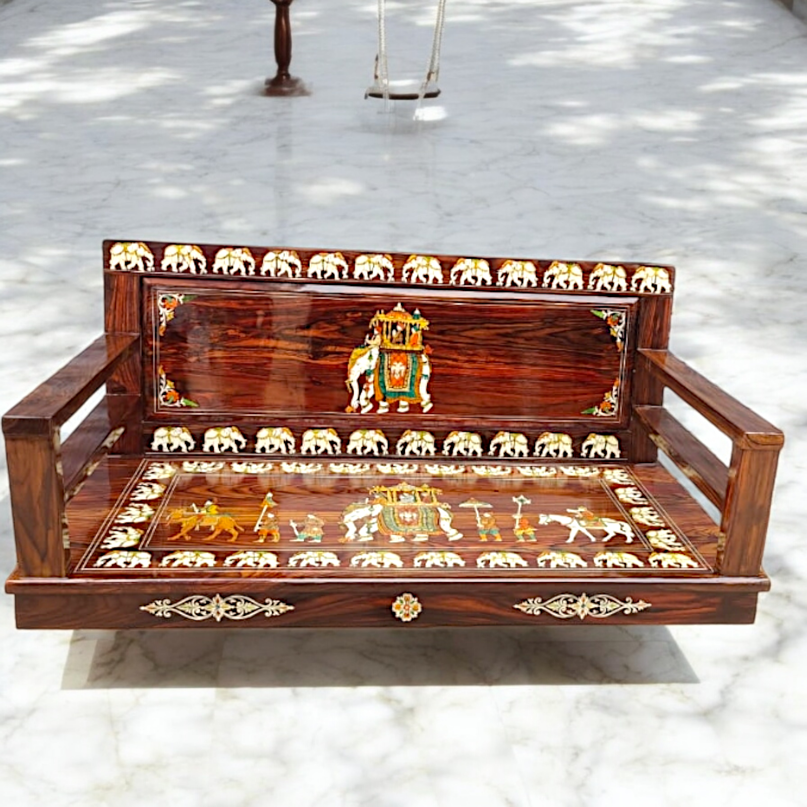 Nikur Essence Handcrafted Rosewood Swing | 5ft Oonjal with Brass Chains for Balcony & Indoor Spaces Nikuressence