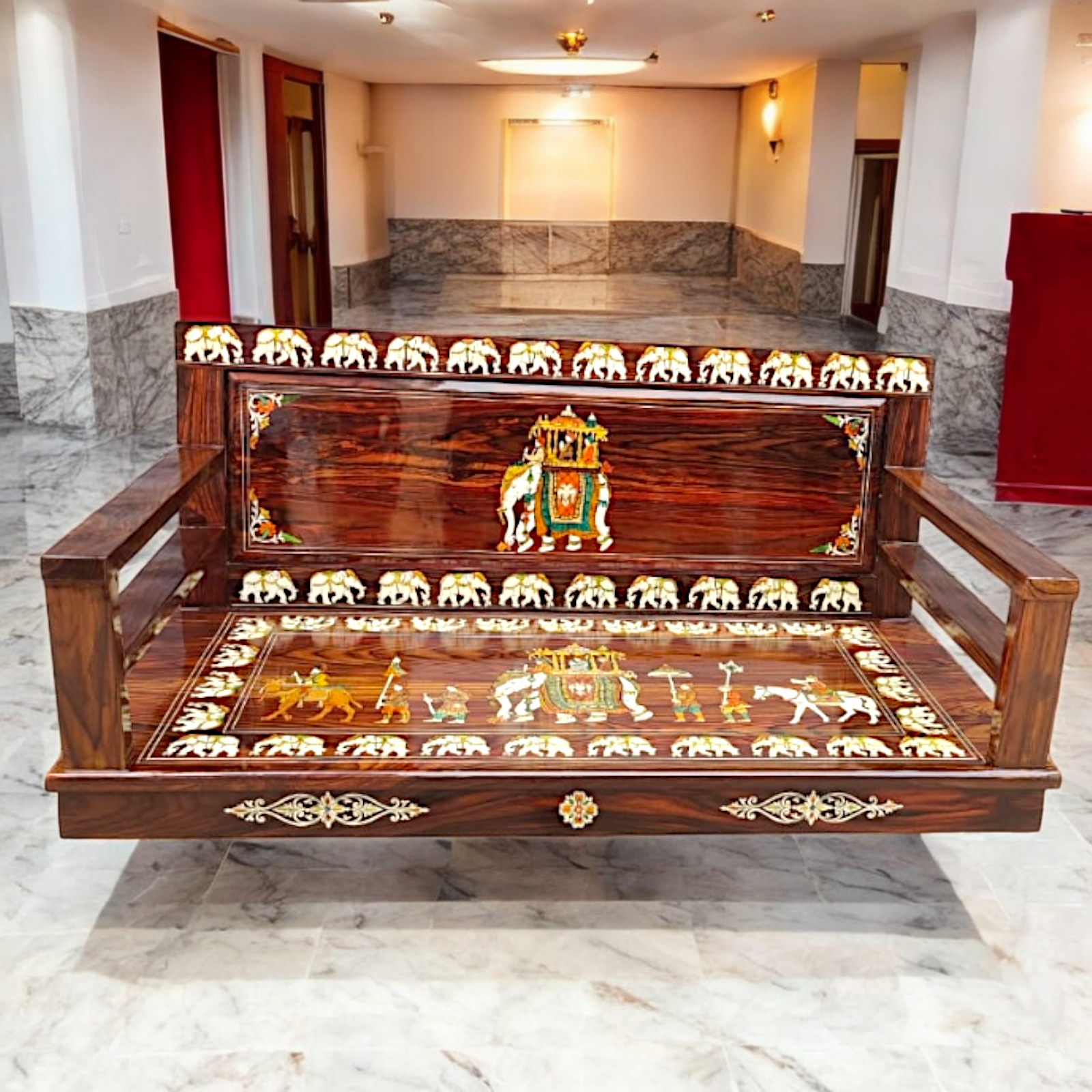 Nikur Essence Handcrafted Rosewood Swing | 5ft Oonjal with Brass Chains for Balcony & Indoor Spaces Nikuressence