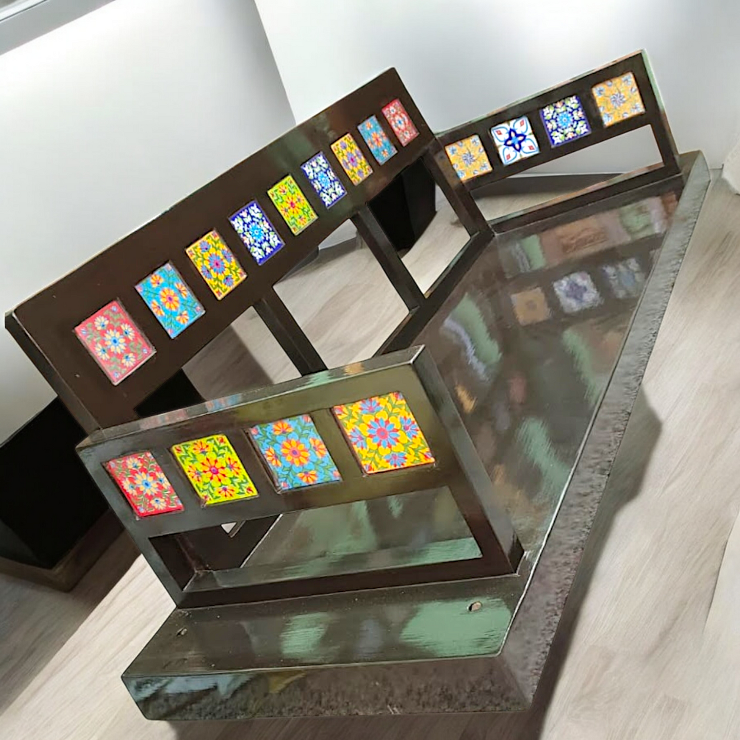 Nikur Essence Handcrafted Rosewood Swing (Oonjal/Jhula) – 5ft x 2ft with Ornate Brass Chains & Ceramic Tile Inlay Nikuressence