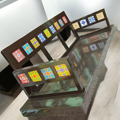 Nikur Essence Handcrafted Rosewood Swing (Oonjal/Jhula) – 5ft x 2ft with Ornate Brass Chains & Ceramic Tile Inlay Nikuressence